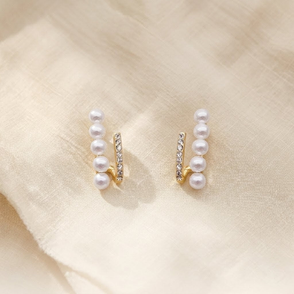 パールピアス ラインピアス 金属アレルギー対応 ダブルライン ゴールド 上品 結婚式 【SECRET GLOW.】