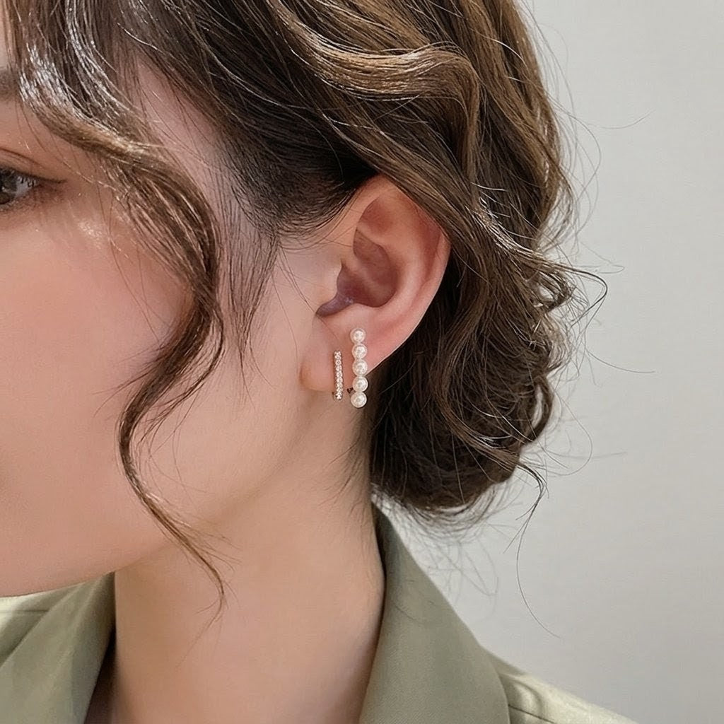 パールピアス ラインピアス 金属アレルギー対応 ダブルライン ゴールド 上品 結婚式  【SECRET GLOW.】