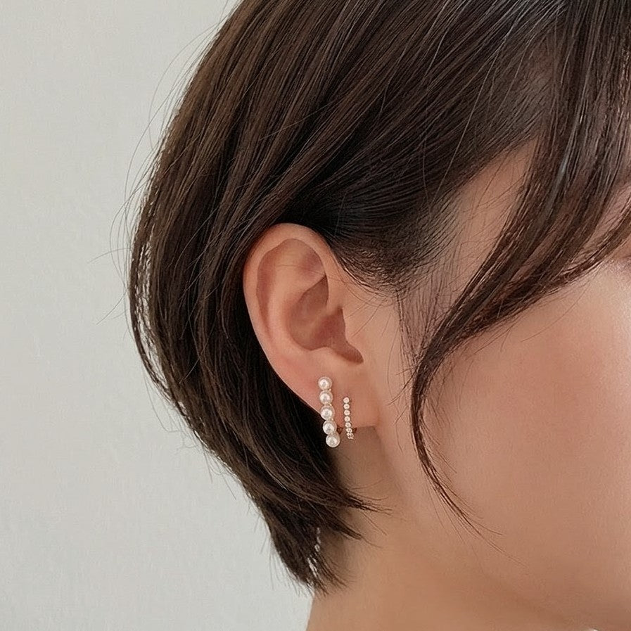 パールピアス ラインピアス 金属アレルギー対応 ダブルライン ゴールド 上品 結婚式  【SECRET GLOW.】