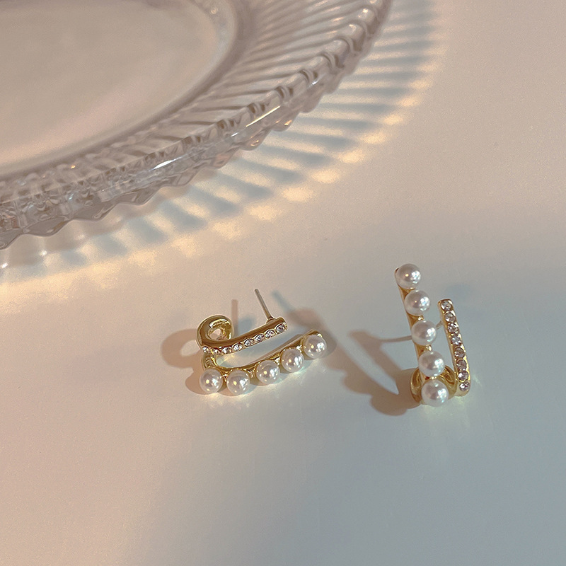 パールピアス ラインピアス 金属アレルギー対応 ダブルライン ゴールド 上品 結婚式  【SECRET GLOW.】