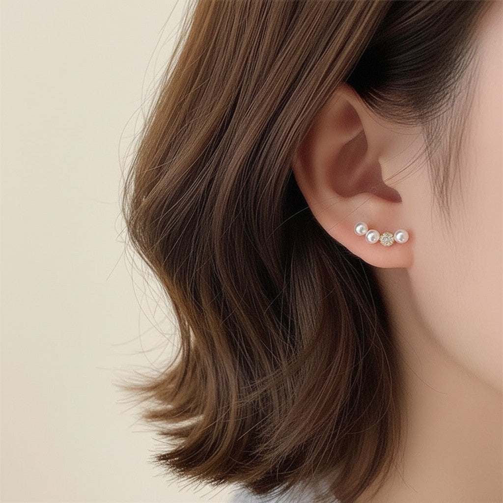 パール ピアス シルバー925 ラインストーン 金属アレルギー対応 ゴールド 結婚式 フォーマル【SECRET GLOW.】