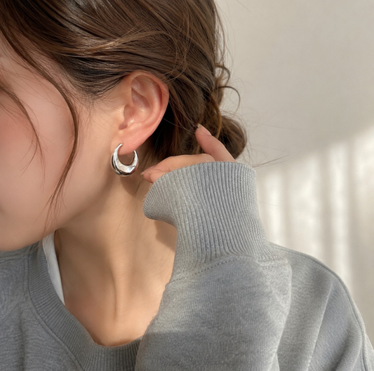ぷっくり フープピアス  アレルギー対応 シルバー925 チャンキーフープ ドロップピアス ゴールド【SECRET GLOW.】