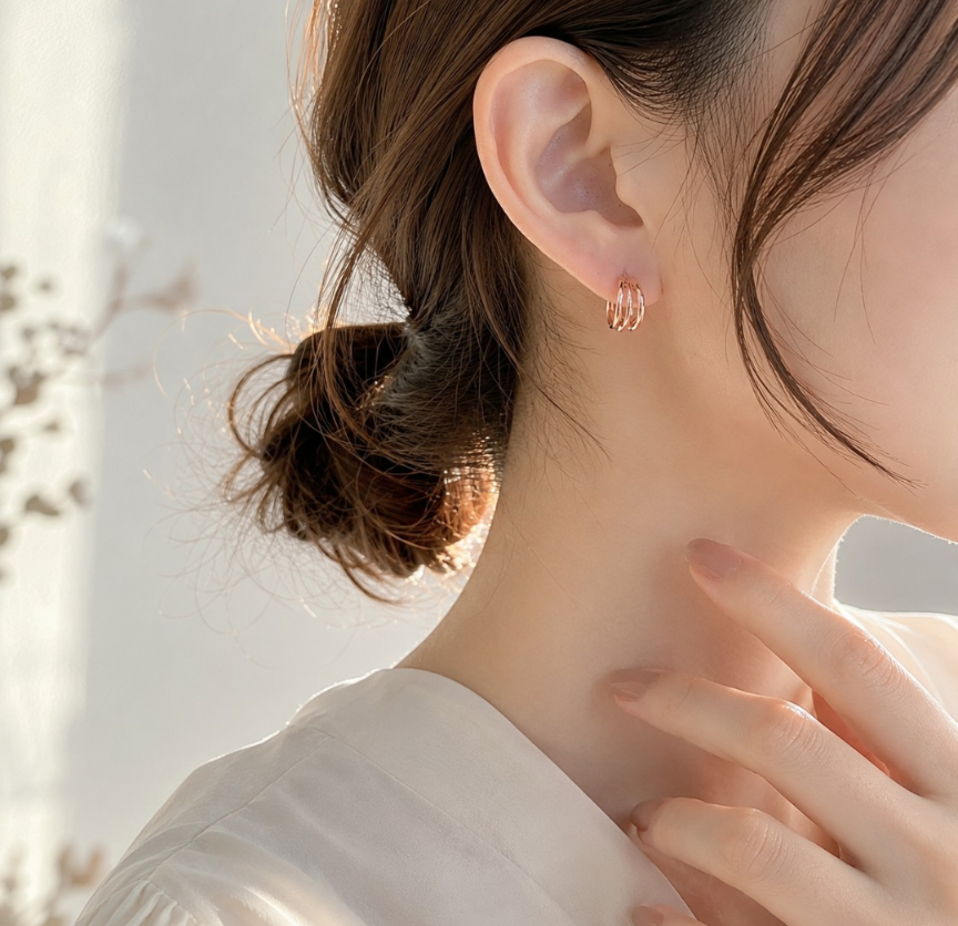 フープピアス シルバー925 キャッチレス 金属アレルギー対応 ピアス 上品 ゴールド【SECRET GLOW.】
